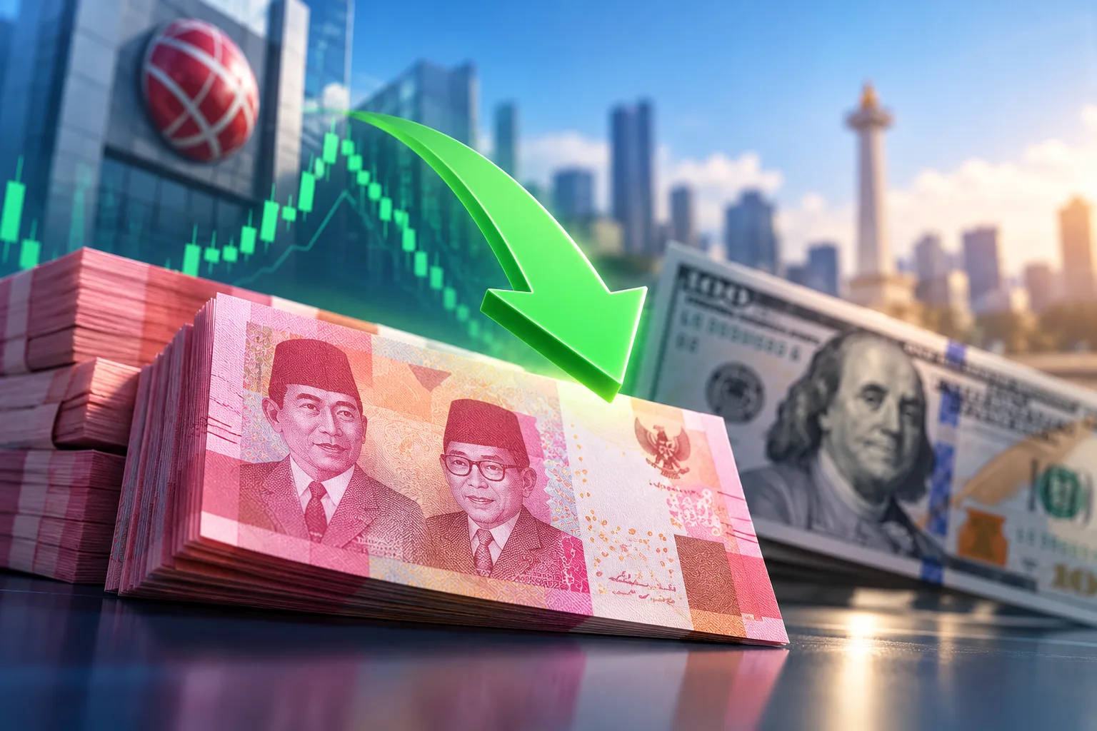 Ilustrasi uang rupiah dan dolar AS