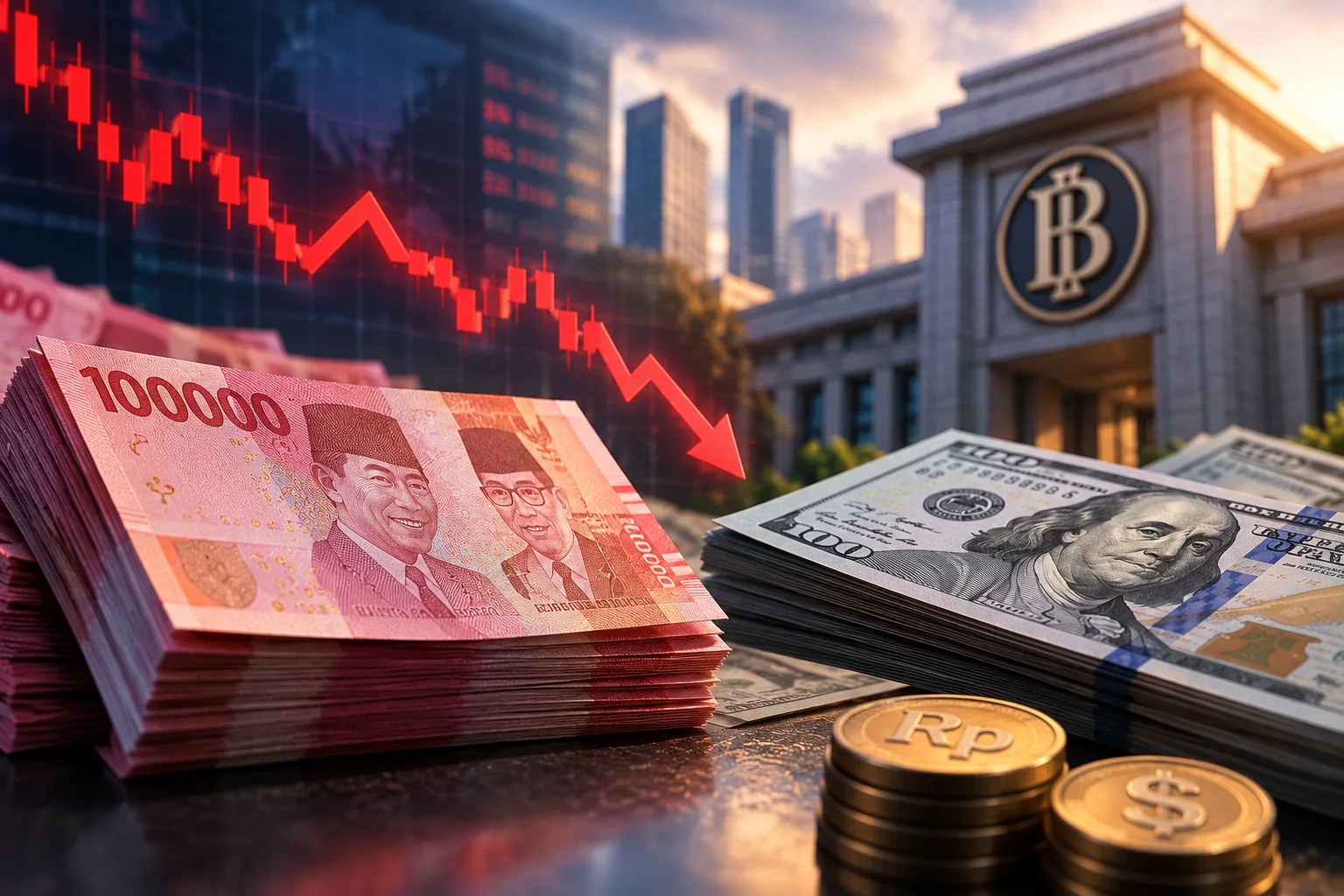 Ilustrasi uang rupiah dan dolar AS