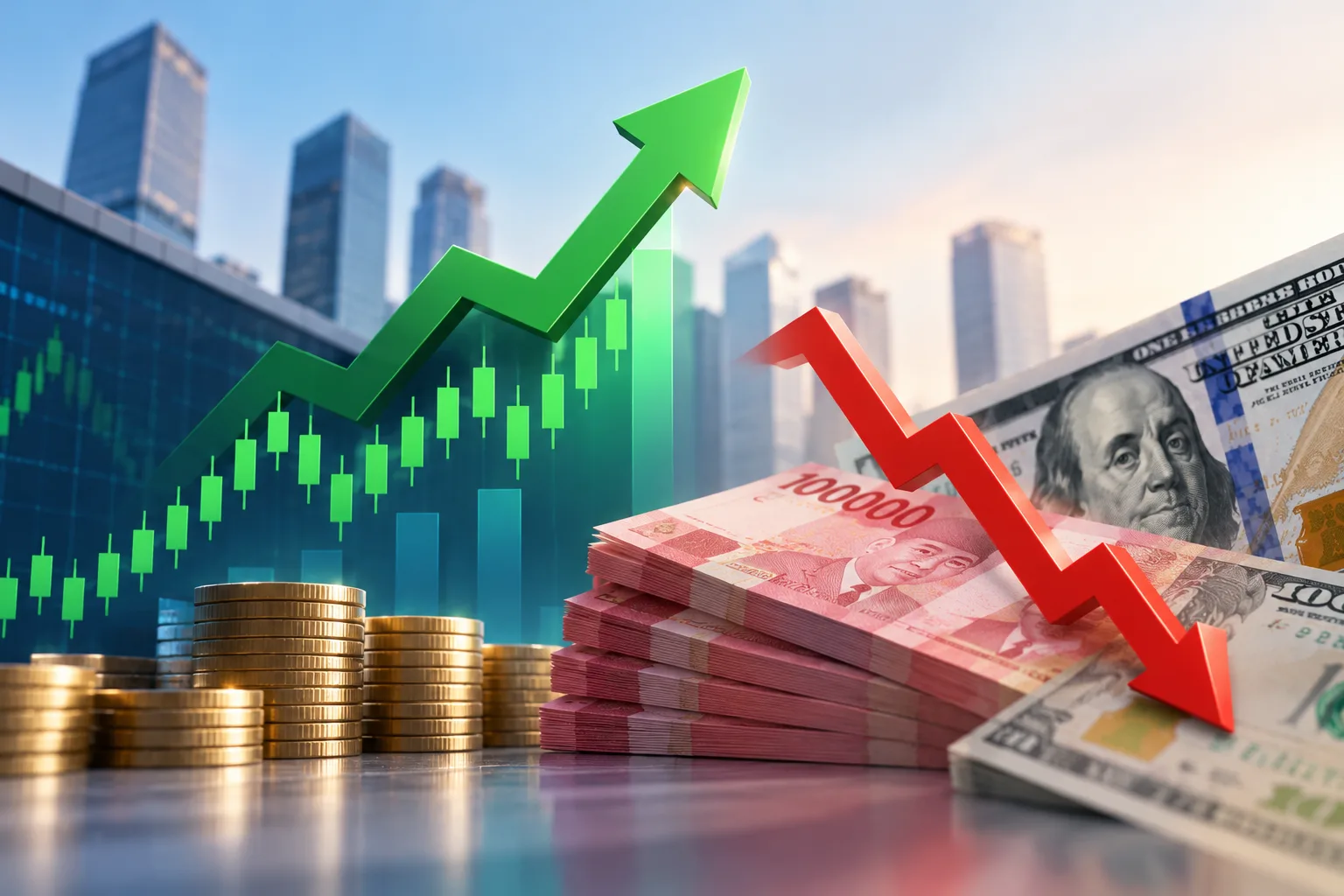 Ilustrasi uang rupiah dan dolar AS